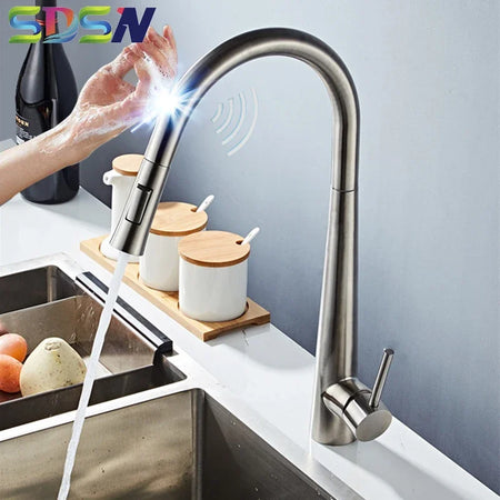 Brushed Kitchen Faucet Smart Touch Kitchen Faucets Pull Out Kitchen Mixer Tap 304 Stainless Steel Sensor Kitchen Faucets