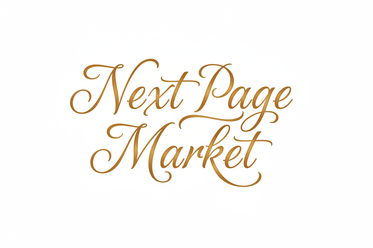 no background just words Next page Market in appealing scrolling font