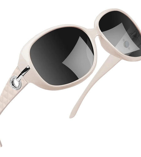 Polarized Sunglasses for Women Trendy Sparkling Oversized Big Composite Frame Shades (Light Beige)