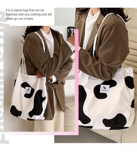 Corduroy Tote Bag with Inner Pocket, Large Canvas Shoulder Bag for Women and Girls