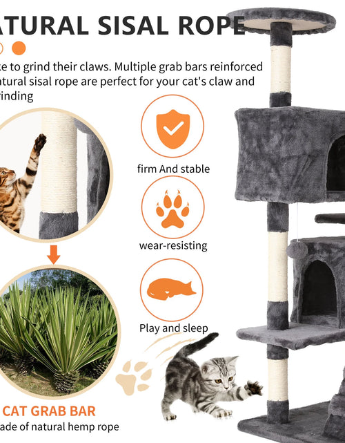Load image into Gallery viewer, 54-In Double Condo Cat Tree Tower Playhouse with Scratching Post &amp; Perch for Indoor, Light Gray
