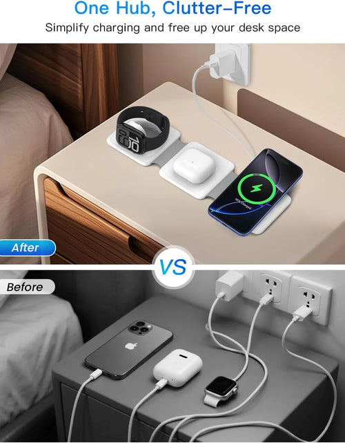 Load image into Gallery viewer, Magnetic Wireless Charger Compatible for Iphone: Fodable 3 in 1 Charging Station for Apple Multiple Devices - Travel Charging Pad Dock Compatible for Iphone 15 14 13 12 Pro Max plus &amp; Airpod
