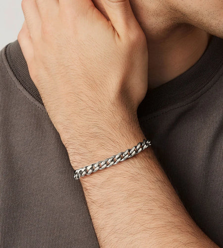 Men Chain Bracelet Cuban Stainless Steel Curb Bracelet 6MM 8.3 Inch Wrist Bracelet Mens Silver Jewelry