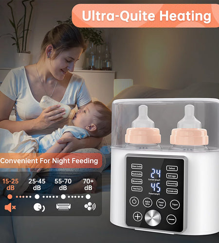 Baby Bottle Warmer, 12-In-1 Babies Fast Bottle Milk Warmer, Double Food Heater Defrost Bpa-Free with Twins, LCD Display, Timer & 24H Temperature Control for Breastmilk & Formula