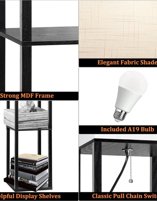 Load image into Gallery viewer, 63" Shelf Floor Lamps with Shelves for Living Room Bedroom Office  Wood Modern Standing Lamps Black

