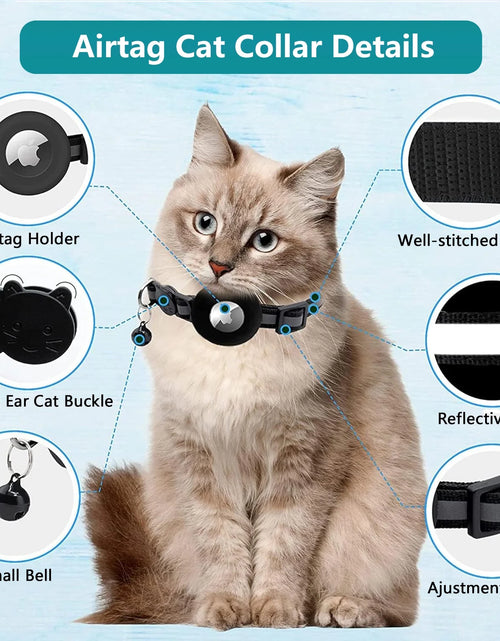 Load image into Gallery viewer, 2 Pack Breakaway Airtag Cat Collar, Reflective Kitten Strap with Air Tag Case and Bell for Cat Kitten and Extra Small Dog, Black
