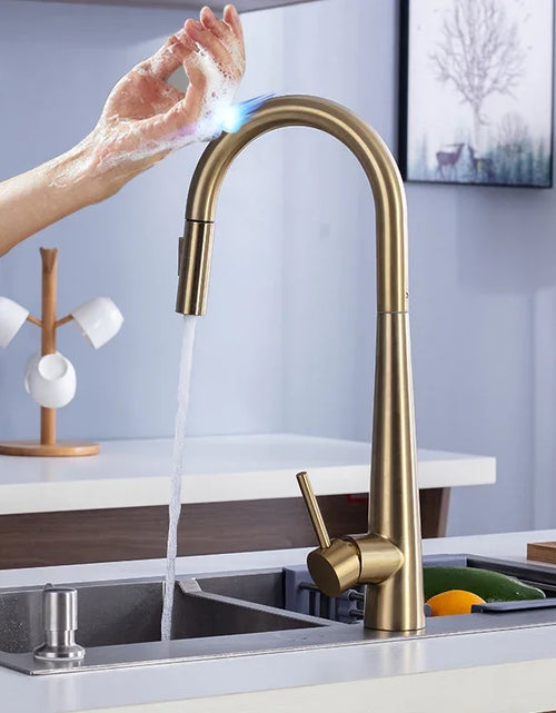 Load image into Gallery viewer, Brushed Kitchen Faucet  Smart Touch Kitchen Faucets Pull Out Kitchen Mixer Tap 304 Stainless Steel Sensor Kitchen Faucets
