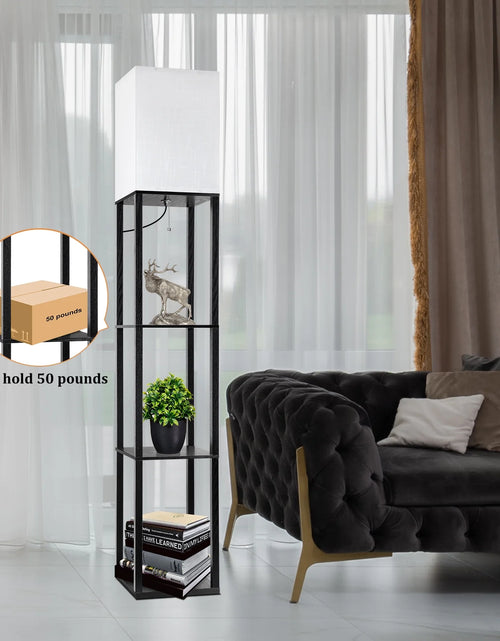 Load image into Gallery viewer, 63" Shelf Floor Lamps with Shelves for Living Room Bedroom Office  Wood Modern Standing Lamps Black
