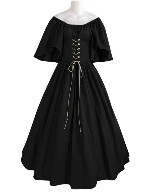 Load image into Gallery viewer, Womens Renaissance Faire Dresses Medieval Irish Traditional plus Size Dresses Ruffle over Dress Corset Retro Cosplay Gown
