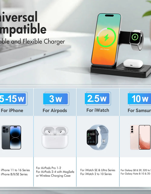 Load image into Gallery viewer, Charging Station,Wirelss Charger,Magnetic Charging Station Compatible with Iphone 17 16 15 14 13 12 11 Pro Max XS Xr,For Iwatch Series 9 8 7 6 5 4 3 2 Se,For Airpods 3 2 Pro,Black,No Adapter
