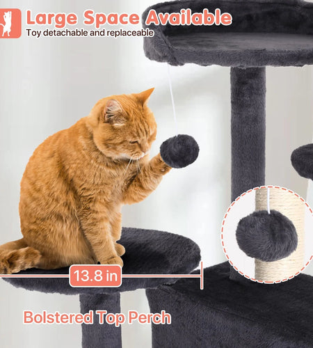 54-In Double Condo Cat Tree Tower Playhouse with Scratching Post & Perch for Indoor, Light Gray