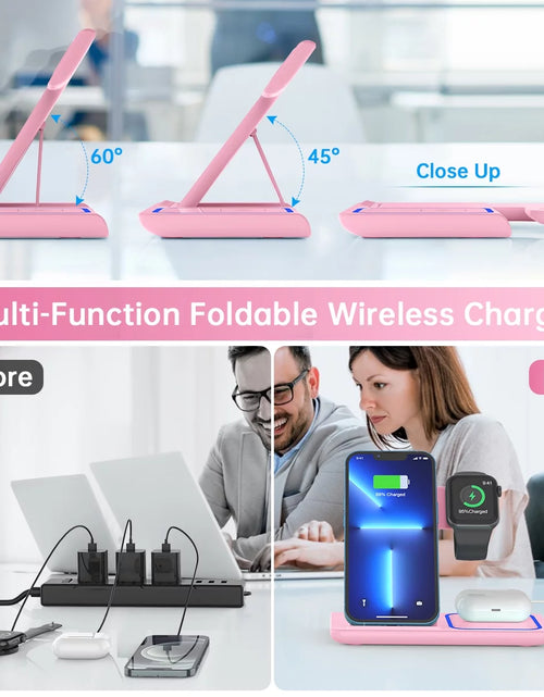 Load image into Gallery viewer, Wireless Charger, 18W 3 in 1 Wireless Charging Station for Iphone 17 16E 15 14 13 12 Pro, Fast Charger Stand for Iwatch SE 9-11 6-8 2-5, Airpods 4/3/2/Pro, Samsung Galaxy Seires (Pink)
