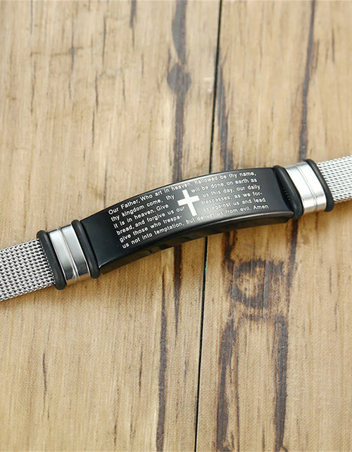 Load image into Gallery viewer, English Inspirational Gifts for Men, Stainless Steel Adjustable Bible Cross Bracelet
