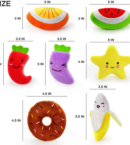 14 Pack Dog Squeaky Toys Cute Stuffed Plush Fruits Snacks and Vegetables Dog Toys for Puppy Small Medium Dog Pets