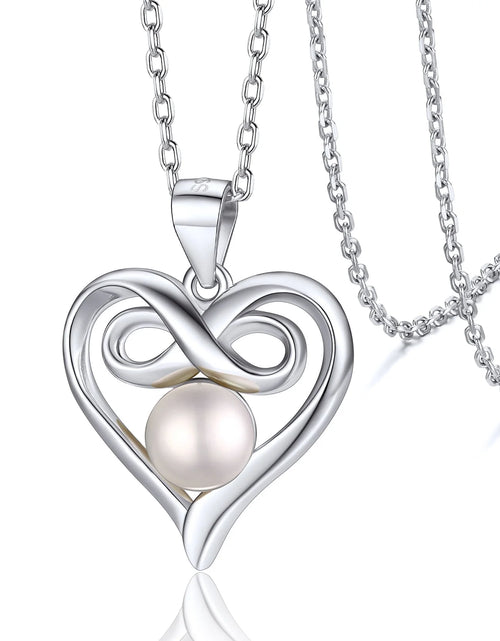 Load image into Gallery viewer, Heart Infinity Necklace Charm Pendant Necklace with Single Freshwater Cultured Pearl Sterling Silver Jewelry Birthday Gift for Her
