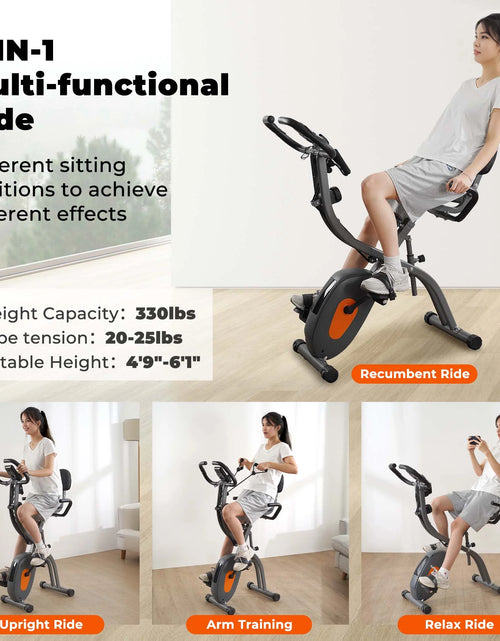Load image into Gallery viewer, Folding Exercise Bike 3 in 1 Magnetic Stationary Recumbent Bike 10 Level Resistance for Home Use with Arm Resistance Bands
