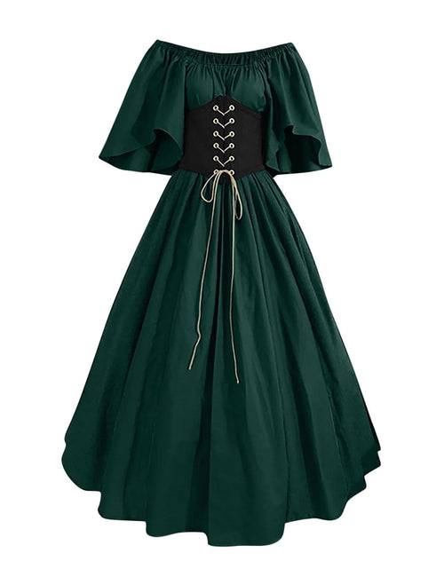 Load image into Gallery viewer, Womens Renaissance Faire Dresses Medieval Irish Traditional plus Size Dresses Ruffle over Dress Corset Retro Cosplay Gown
