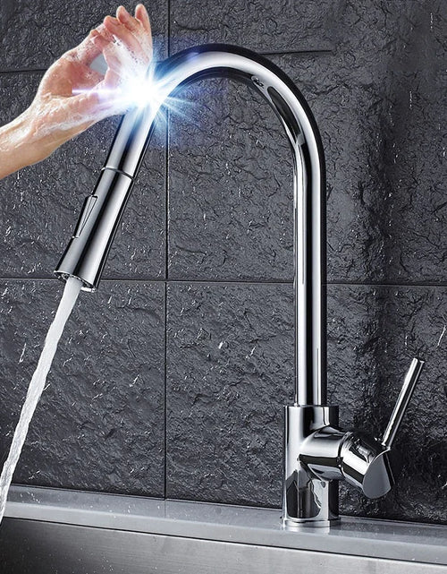 Load image into Gallery viewer, Brushed Kitchen Faucet  Smart Touch Kitchen Faucets Pull Out Kitchen Mixer Tap 304 Stainless Steel Sensor Kitchen Faucets
