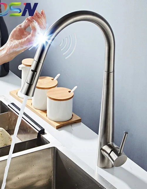 Load image into Gallery viewer, Brushed Kitchen Faucet  Smart Touch Kitchen Faucets Pull Out Kitchen Mixer Tap 304 Stainless Steel Sensor Kitchen Faucets
