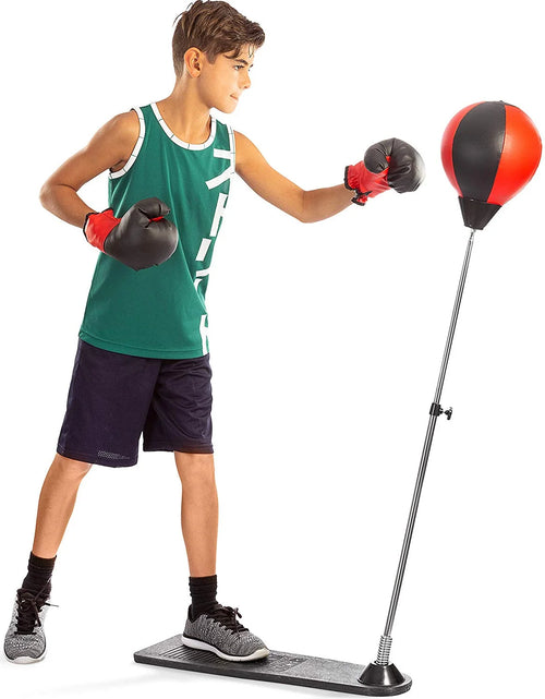 Load image into Gallery viewer, Playworld Boxing Punching Bag Set with Gloves, Pump and Adjustable Stand - Red
