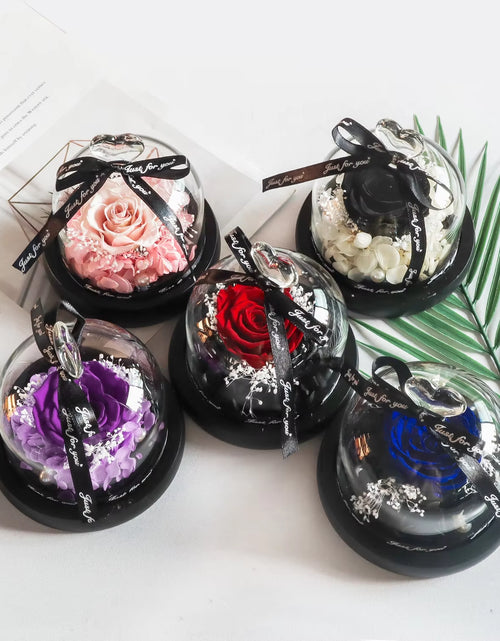 Load image into Gallery viewer, Gifts for Girls Eternal Flowers in Heart Glass Dome with Led Light Forever Preserved Rose Wedding Gift for Mom Women Girlfriend
