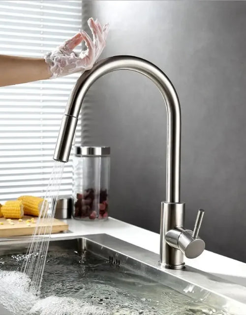 Load image into Gallery viewer, Brushed Kitchen Faucet  Smart Touch Kitchen Faucets Pull Out Kitchen Mixer Tap 304 Stainless Steel Sensor Kitchen Faucets
