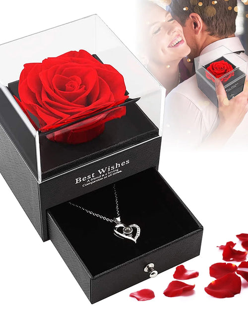 Load image into Gallery viewer, Preserved Red Real Rose with I Love You Necklace in 100 Languages -Eternal Flowers Rose Gifts for Mom Wife Girlfriend Her on Christmas Valentines Day Mothers Day Anniversary Birthday Gifts for Women
