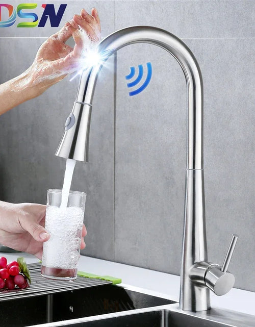 Load image into Gallery viewer, Brushed Kitchen Faucet  Smart Touch Kitchen Faucets Pull Out Kitchen Mixer Tap 304 Stainless Steel Sensor Kitchen Faucets
