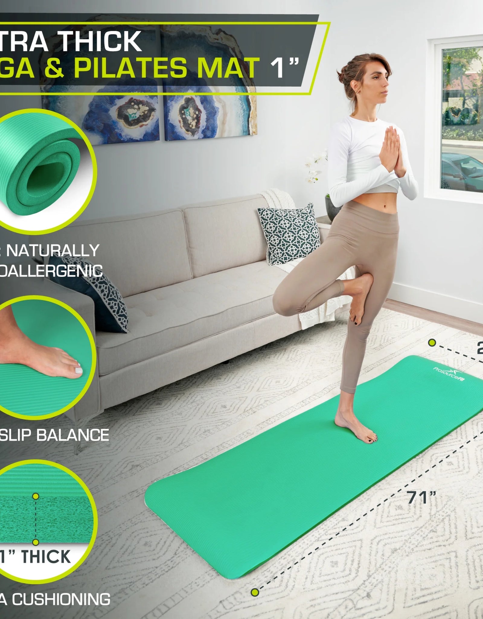 Extra Thick Yoga and Pilates Mat 1/2-Inch or 1-Inch Thick for Fitness