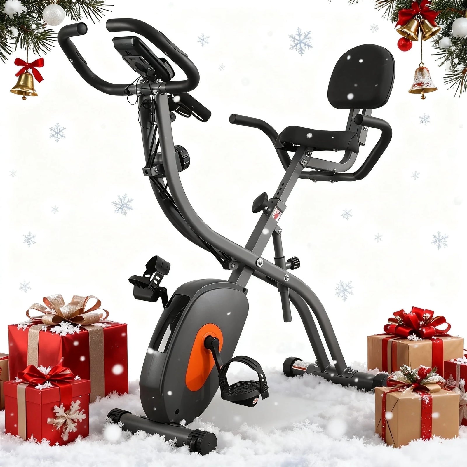Folding Exercise Bike 3 in 1 Magnetic Stationary Recumbent Bike 10 Level Resistance for Home Use with Arm Resistance Bands