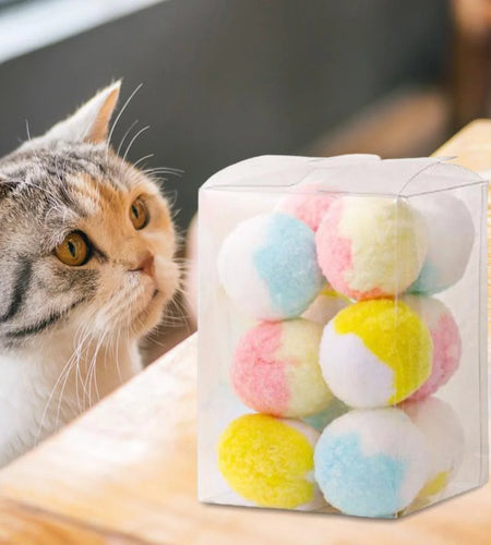 12Pcs Colorful Interactive Cat Toys Pompom Balls KICKER Toys Rolling Ball Cat Soft Toy Balls for Play Kitty Small Medium Pets Exercise Puppy