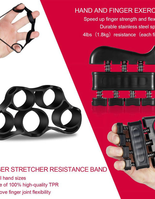 Load image into Gallery viewer, 6Pcs Hand Grip Strengthener Kit, Hand Strength Exerciser, Adjustable Resistance 22 to 132Lbs Hand Gripper,Finger Exerciser,Finger Stretcher,Grip Ring &amp; Stress Relief Grip Ball(Black)
