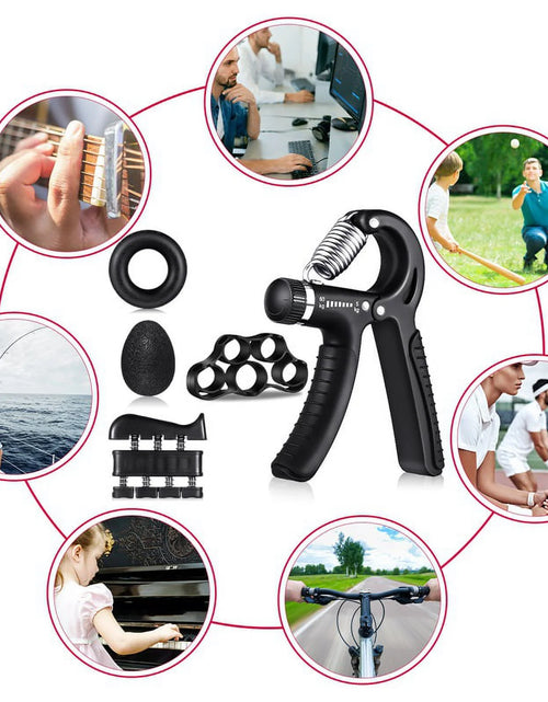 Load image into Gallery viewer, 6Pcs Hand Grip Strengthener Kit, Hand Strength Exerciser, Adjustable Resistance 22 to 132Lbs Hand Gripper,Finger Exerciser,Finger Stretcher,Grip Ring &amp; Stress Relief Grip Ball(Black)
