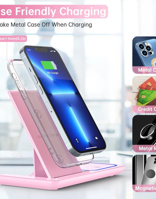 Load image into Gallery viewer, Wireless Charger, 18W 3 in 1 Wireless Charging Station for Iphone 17 16E 15 14 13 12 Pro, Fast Charger Stand for Iwatch SE 9-11 6-8 2-5, Airpods 4/3/2/Pro, Samsung Galaxy Seires (Pink)
