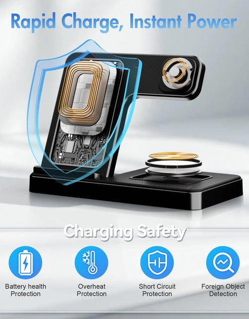 Load image into Gallery viewer, Charging Station,Wirelss Charger,Magnetic Charging Station Compatible with Iphone 17 16 15 14 13 12 11 Pro Max XS Xr,For Iwatch Series 9 8 7 6 5 4 3 2 Se,For Airpods 3 2 Pro,Black,No Adapter
