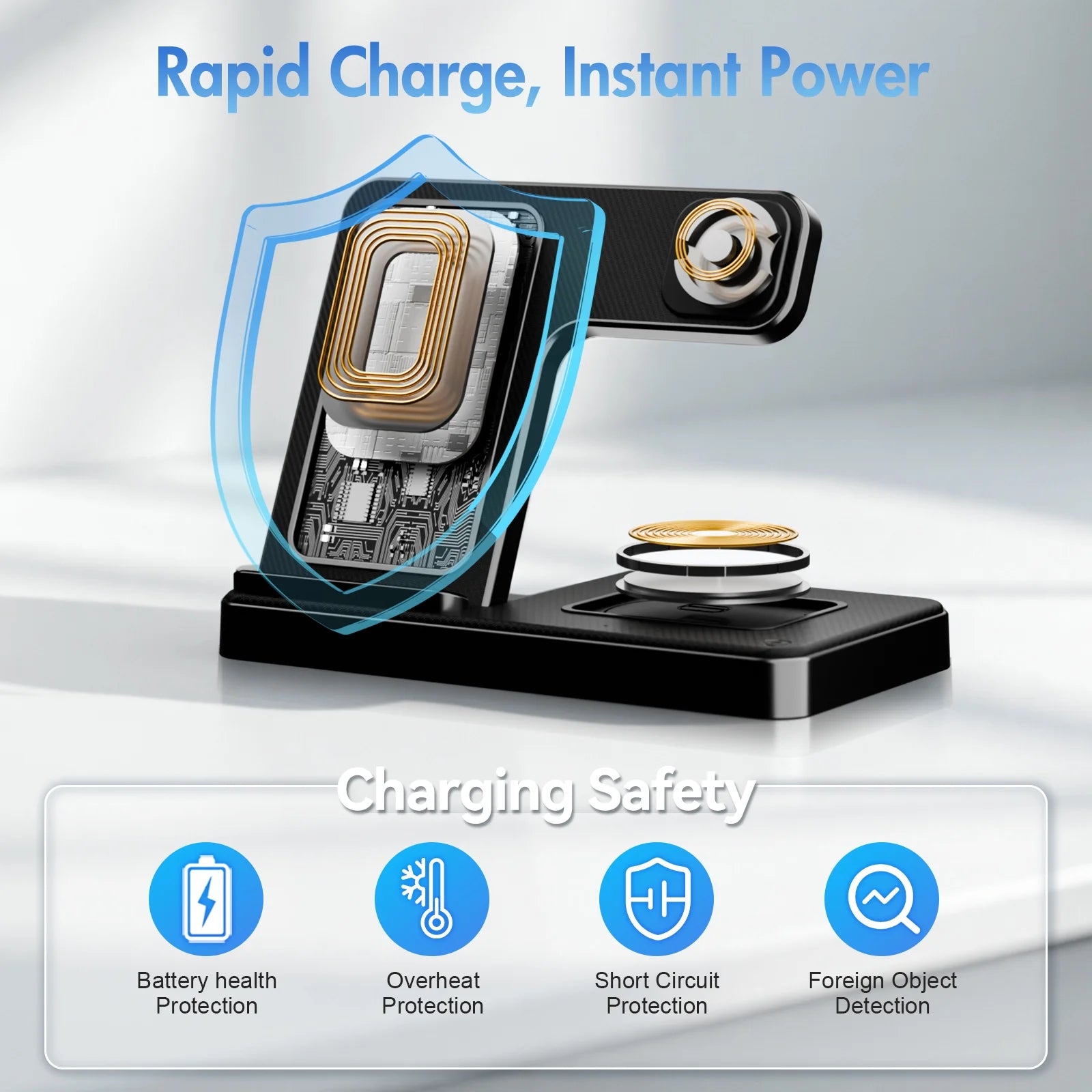 Charging Station,Wirelss Charger,Magnetic Charging Station Compatible with Iphone 17 16 15 14 13 12 11 Pro Max XS Xr,For Iwatch Series 9 8 7 6 5 4 3 2 Se,For Airpods 3 2 Pro,Black,No Adapter