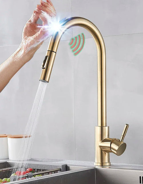 Load image into Gallery viewer, Brushed Kitchen Faucet  Smart Touch Kitchen Faucets Pull Out Kitchen Mixer Tap 304 Stainless Steel Sensor Kitchen Faucets
