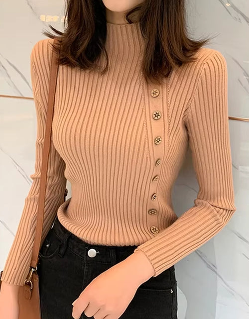 Load image into Gallery viewer, Women Knitted Winter Pullovers 2024 Fashion Long Sleeve White Black Sweaters Turtleneck Korean Clothes Elegant Pink Ladies Tops
