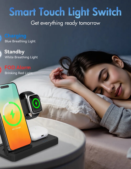 Load image into Gallery viewer, Charging Station,Wirelss Charger,Magnetic Charging Station Compatible with Iphone 17 16 15 14 13 12 11 Pro Max XS Xr,For Iwatch Series 9 8 7 6 5 4 3 2 Se,For Airpods 3 2 Pro,Black,No Adapter
