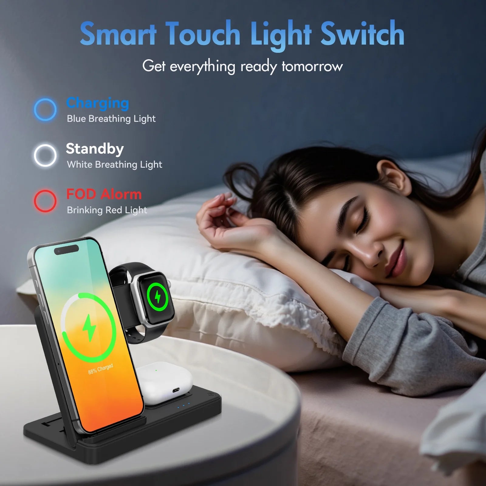 Charging Station,Wirelss Charger,Magnetic Charging Station Compatible with Iphone 17 16 15 14 13 12 11 Pro Max XS Xr,For Iwatch Series 9 8 7 6 5 4 3 2 Se,For Airpods 3 2 Pro,Black,No Adapter