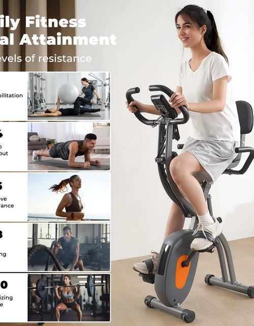 Load image into Gallery viewer, Folding Exercise Bike 3 in 1 Magnetic Stationary Recumbent Bike 10 Level Resistance for Home Use with Arm Resistance Bands
