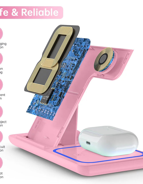 Load image into Gallery viewer, Wireless Charger, 18W 3 in 1 Wireless Charging Station for Iphone 17 16E 15 14 13 12 Pro, Fast Charger Stand for Iwatch SE 9-11 6-8 2-5, Airpods 4/3/2/Pro, Samsung Galaxy Seires (Pink)
