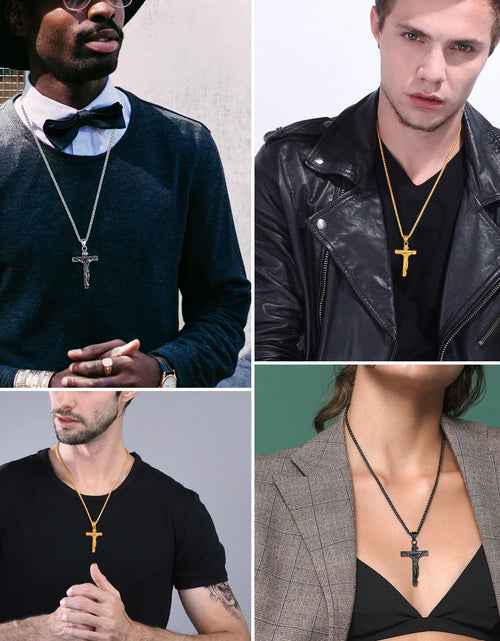Load image into Gallery viewer, Men Cross Necklace Stainless Steel INRI Crucifix Pendant Necklace Jesus Piece Religious Praying Jewelry for Christian Dad Father'S Day Gift
