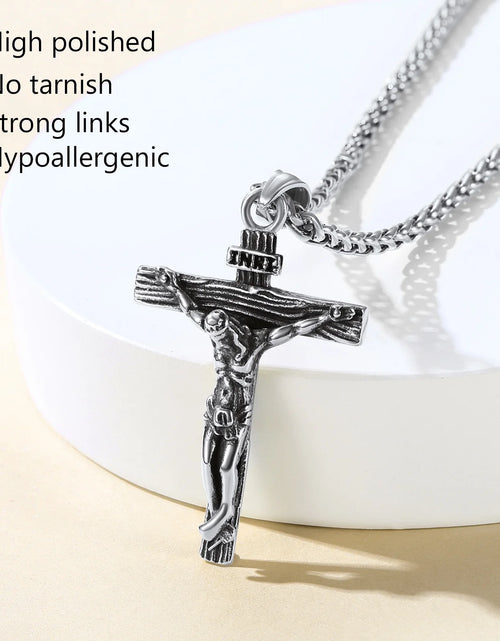 Load image into Gallery viewer, Men Cross Necklace Stainless Steel INRI Crucifix Pendant Necklace Jesus Piece Religious Praying Jewelry for Christian Dad Father'S Day Gift

