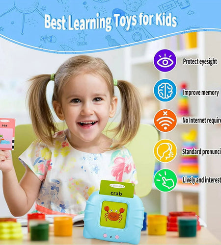 Talking Flash Cards Speech Therapy Toys-224 Sight Words Montessori Preschool Educational Learning Pocketspeech Development Toy for Toddler, Learning Pocket Speech Audible Flashcards (Blue)