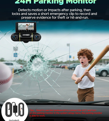 4 Channel Dash Cam Front and Rear inside with Hardwire Kit for 24H Security Parking Monitor, 1080P FHD 360 Degree View 5G Wifi Dash Camera, IR Night Vision Dashcam, G-Sensor, Free 128GB Card