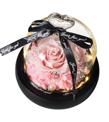 Gifts for Girls Eternal Flowers in Heart Glass Dome with Led Light Forever Preserved Rose Wedding Gift for Mom Women Girlfriend