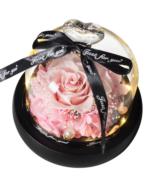 Load image into Gallery viewer, Gifts for Girls Eternal Flowers in Heart Glass Dome with Led Light Forever Preserved Rose Wedding Gift for Mom Women Girlfriend
