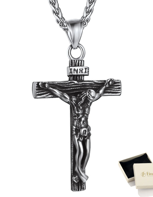 Load image into Gallery viewer, Men Cross Necklace Stainless Steel INRI Crucifix Pendant Necklace Jesus Piece Religious Praying Jewelry for Christian Dad Father'S Day Gift
