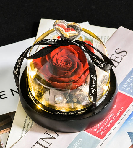 Gifts for Girls Eternal Flowers in Heart Glass Dome with Led Light Forever Preserved Rose Wedding Gift for Mom Women Girlfriend